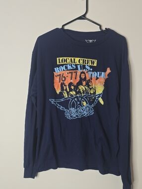 Aerosmith Band Graphic Navy Blue Long Sleeve Shirt